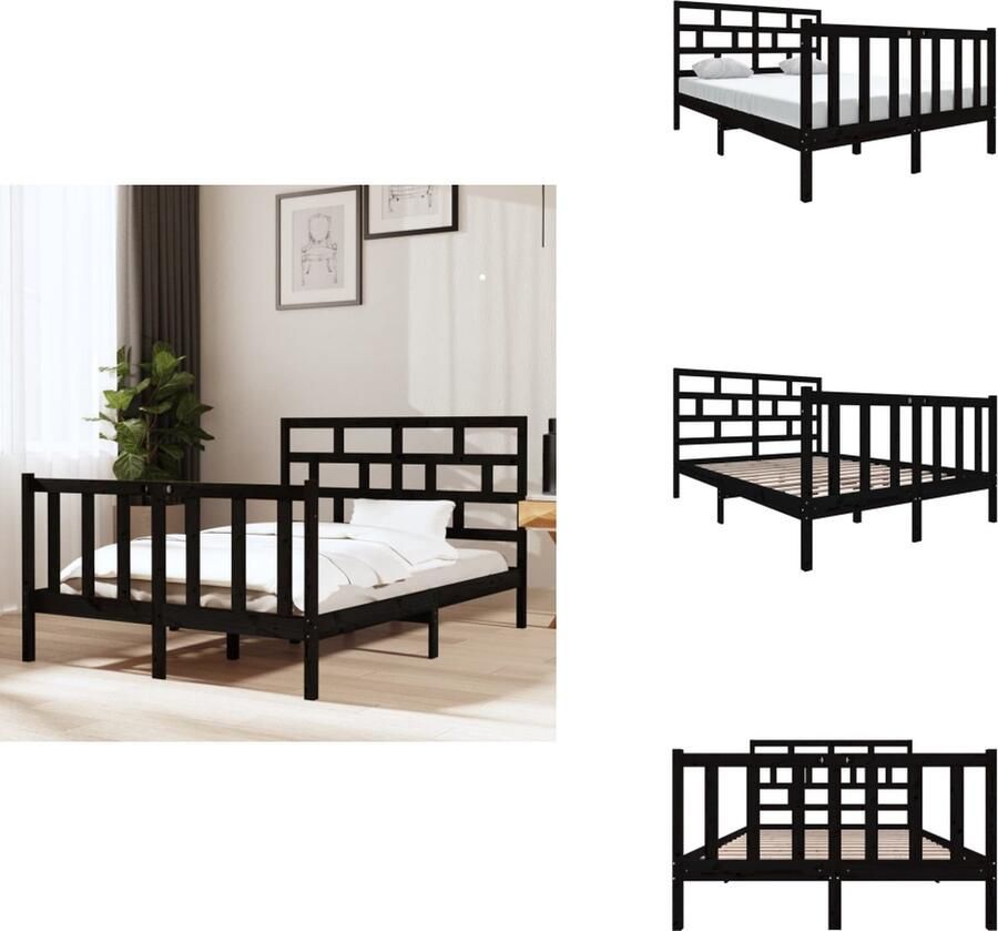 VidaXL Bedframe Bedframes Bed Bedbodem Bedframe massief grenenhout zwart 140x190 cm