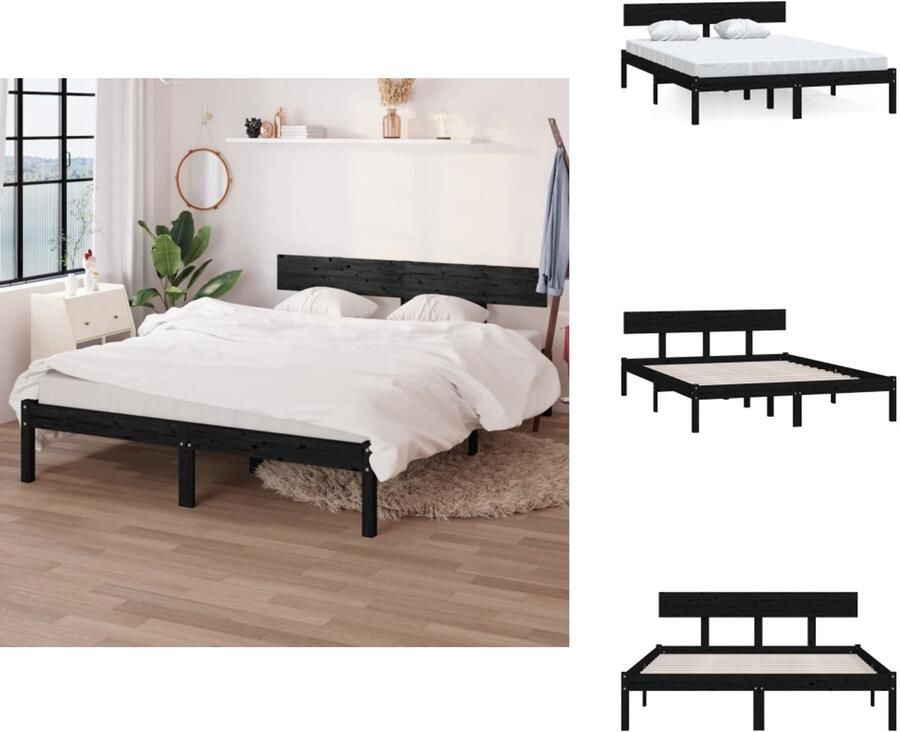 VidaXL Bedframe Houten Zwart 195.5 x 145.5 x 31 cm Geschikt voor 140 x 190 cm matras Montage vereist Bed - Foto 7
