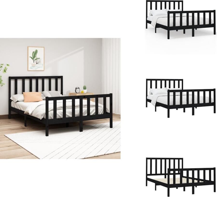 VidaXL Bedframe Bedframes Bed Bedbodem Bedframe massief grenenhout zwart 140x200 cm