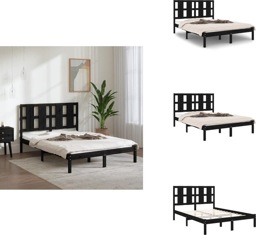 VidaXL Houten Bedframe Zwart Massief Grenenhout 205.5 x 146 x 100 cm 140 x 200 cm Montage vereist Bed - Foto 2
