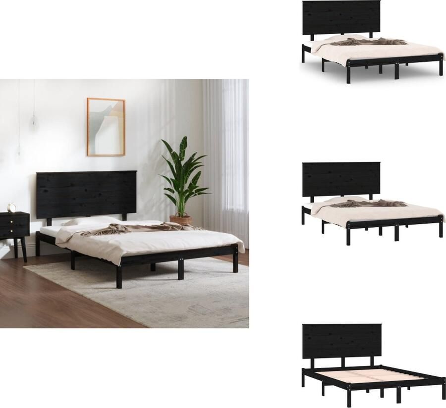 VidaXL Bedframe Bedframes Bed Bedbodem Bedframe massief grenenhout zwart 140x200 cm