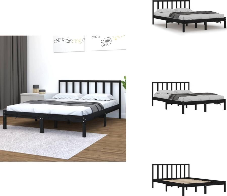 VidaXL Houten Bedframe Zwarte 205.5 x 146 x 100 cm Massief Grenenhout Geschikt voor 140 x 200 cm matras Bed