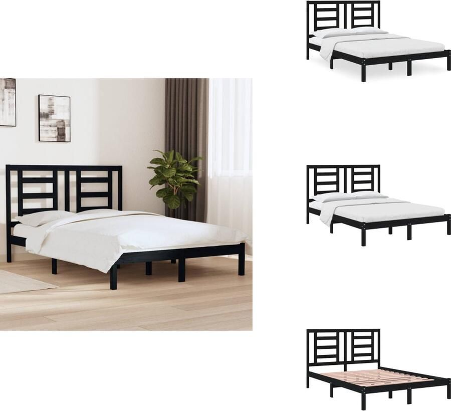 VidaXL Bedframe Bedframes Tweepersoonsbed Bed Bedframe massief grenenhout zwart 140x200 cm - Foto 2