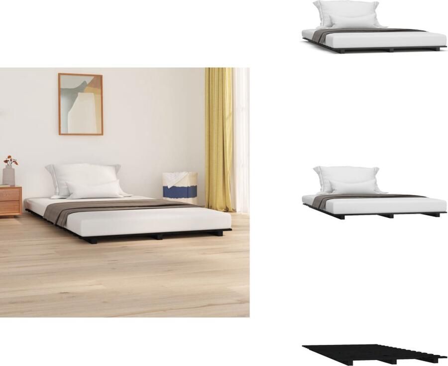 VidaXL Bedframe Bedframes Bed Bedbodem Bedframe massief grenenhout zwart 150x200 cm