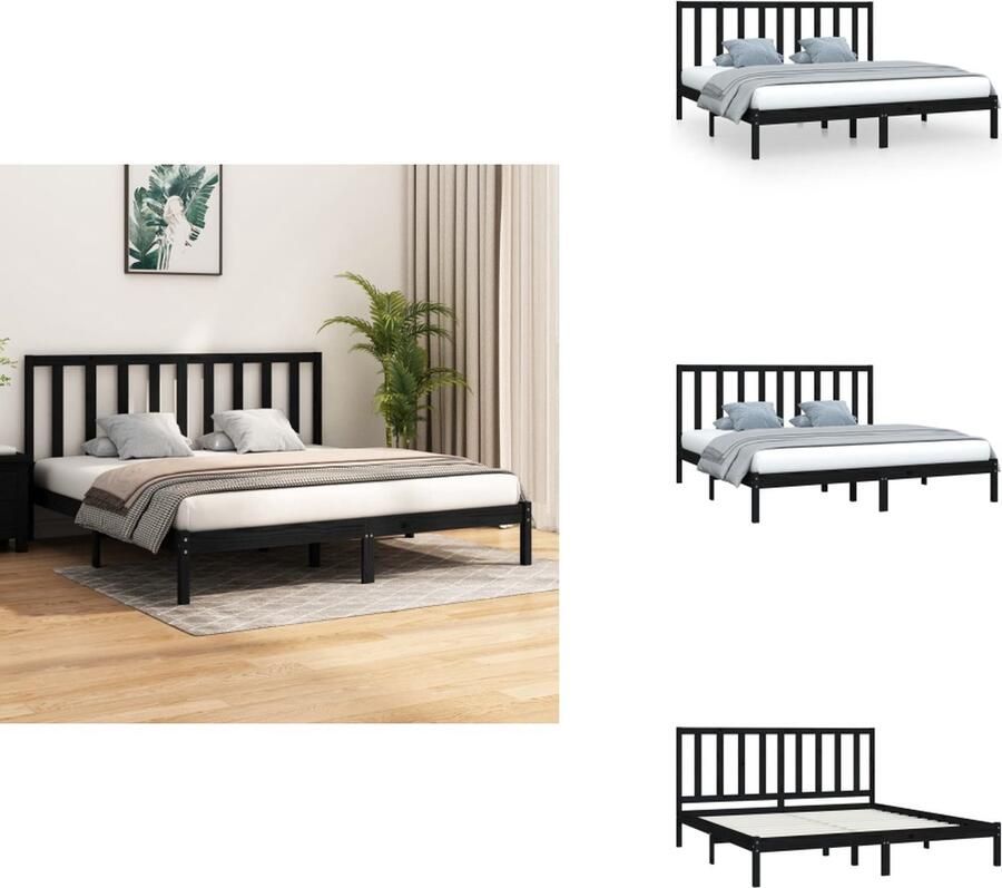 VidaXL Bedframe Bedframes Bed Bedbodem Bedframe massief grenenhout zwart 180x200 cm