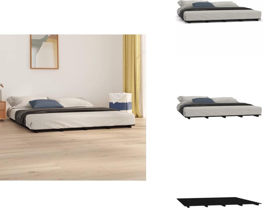 VidaXL Bedframe Bedframes Bed Bedbodem Bedframe massief grenenhout zwart 180x200 cm