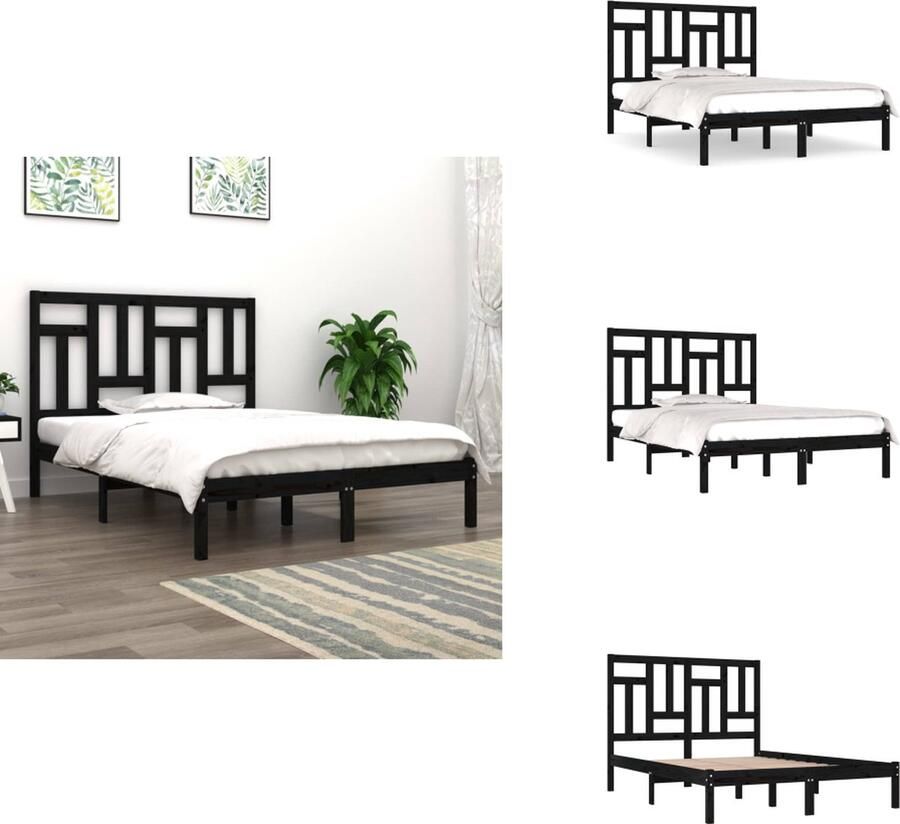 VidaXL Bedframe Bedframes Bed Bedbodem -Bedframe-massief-grenenhout-zwart-200x200-cm