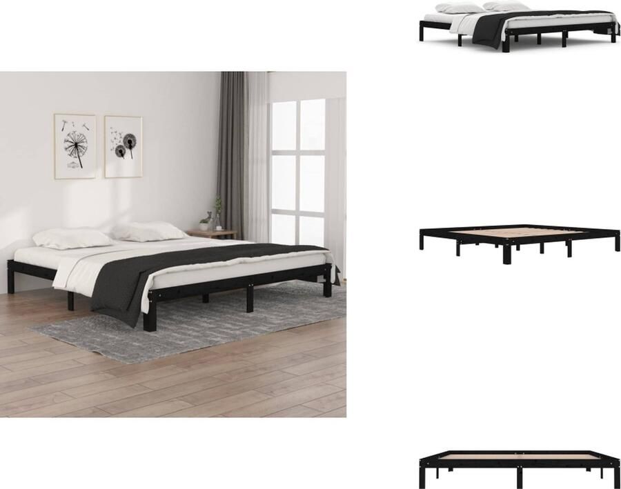 VidaXL Houten Bedframe Zwart 203.5 x 203.5 x 30 cm Massief grenenhout Multiplex lattenbodem Bed