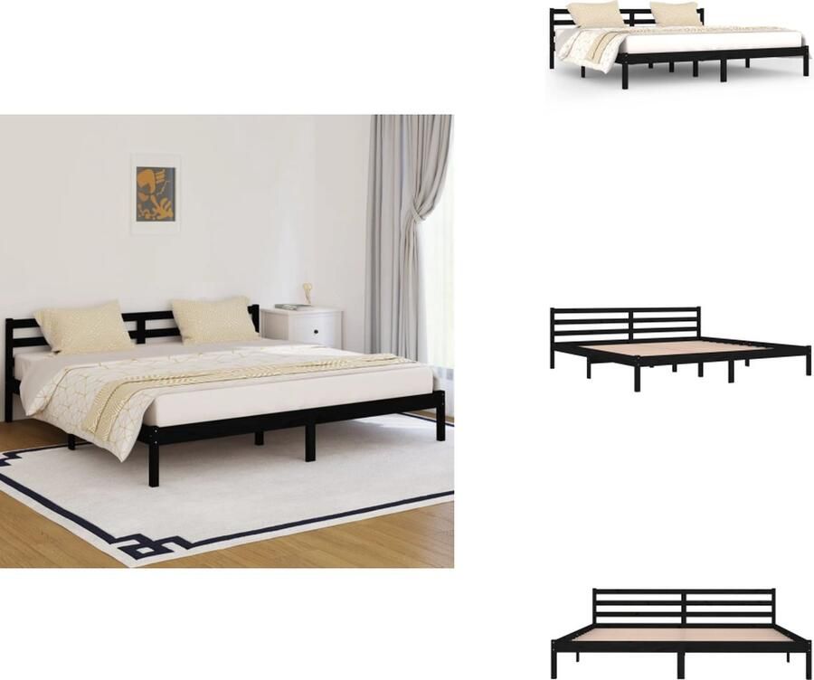 VidaXL Bedframe Bedframes Bed Bedbodem -Bedframe-massief-grenenhout-zwart-200x200-cm - Foto 9