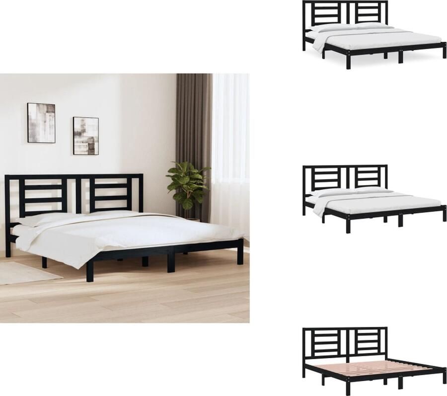 VidaXL Bedframe Bedframes Bed Bedbodem -Bedframe-massief-grenenhout-zwart-200x200-cm - Foto 4