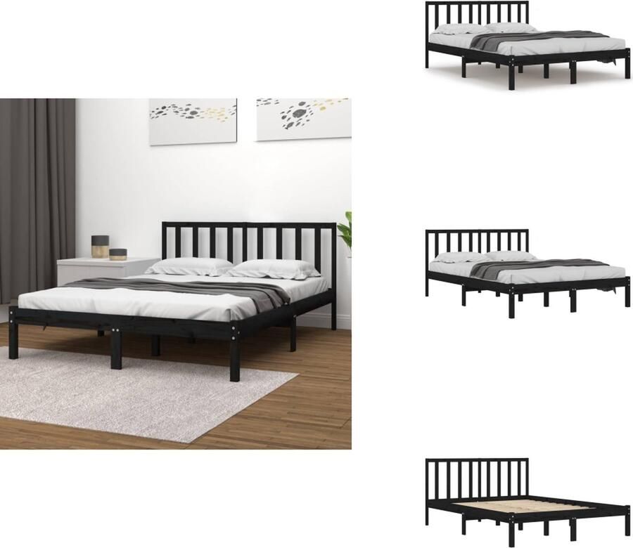 VidaXL Bedframe Bedframes Bed Bedbodem -Bedframe-massief-grenenhout-zwart-200x200-cm - Foto 6