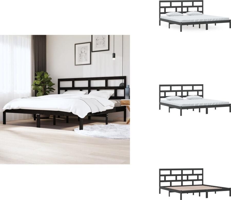 VidaXL Bedframe Bedframes Bed Bedbodem -Bedframe-massief-grenenhout-zwart-200x200-cm - Foto 5