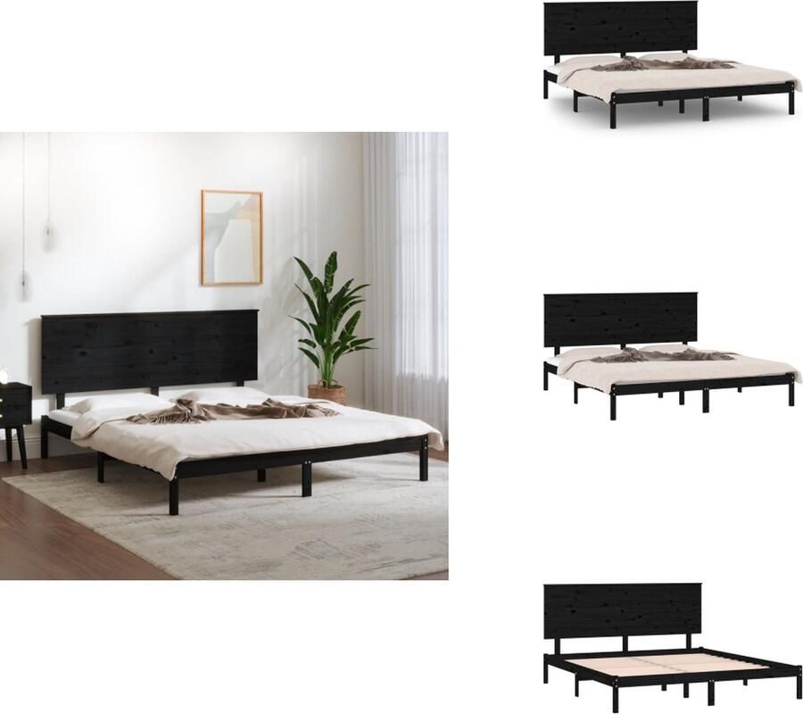 VidaXL Bedframe Bedframes Bed Bedbodem -Bedframe-massief-grenenhout-zwart-200x200-cm - Foto 2