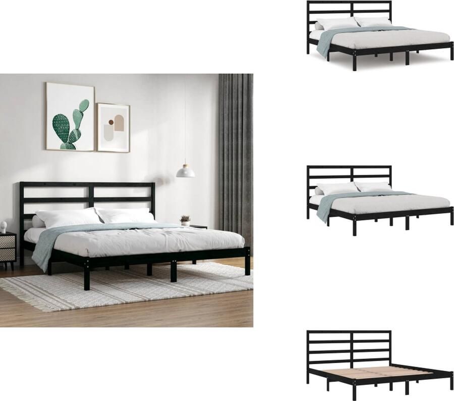 VidaXL Bedframe Zwart 205.5 x 206 x 100 cm (L x B x H) Massief Grenenhout Multiplex Lattenbodem Bed