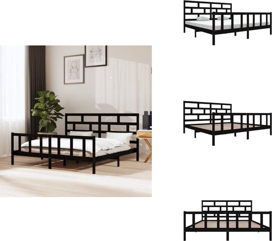 VidaXL Bedframe Bedframes Bed Bedbodem -Bedframe-massief-grenenhout-zwart-200x200-cm - Foto 3