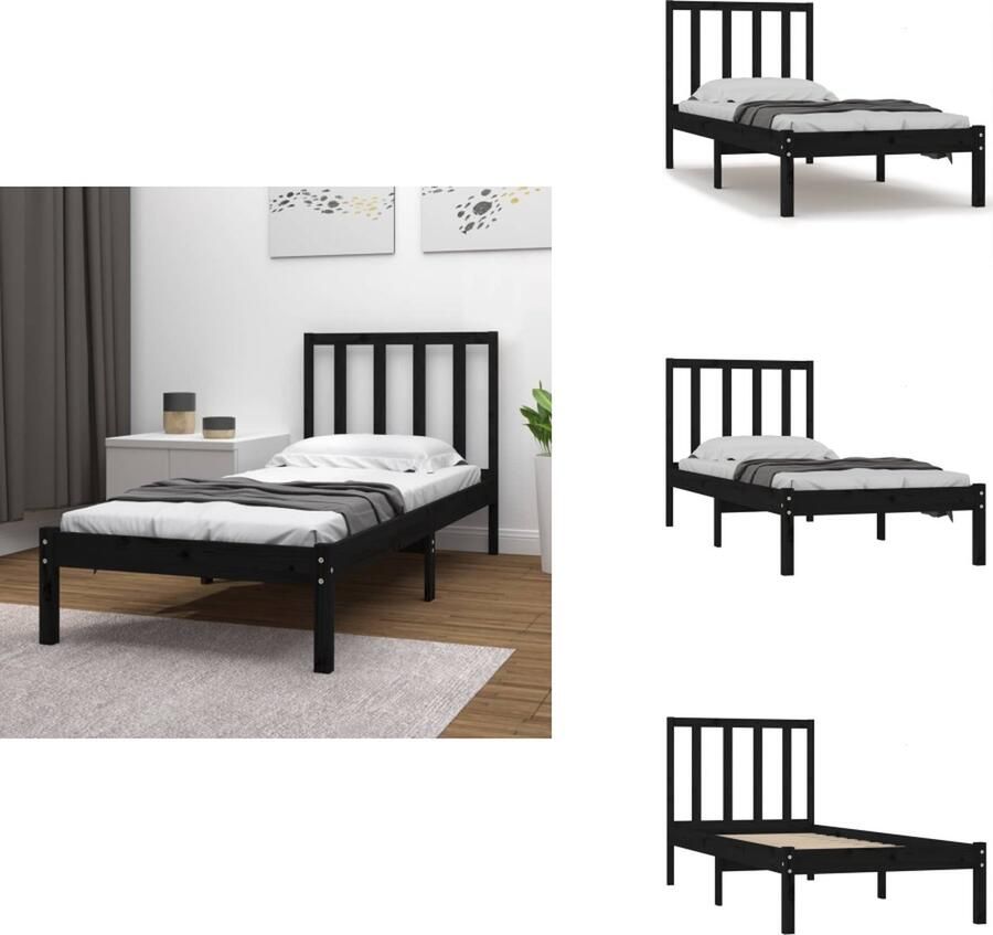 VidaXL bedframe Grenenhout Zwarte 195.5 x 80.5 x 100 cm 75 x 190 cm (2FT6) Matras niet inbegrepen Bed - Foto 2