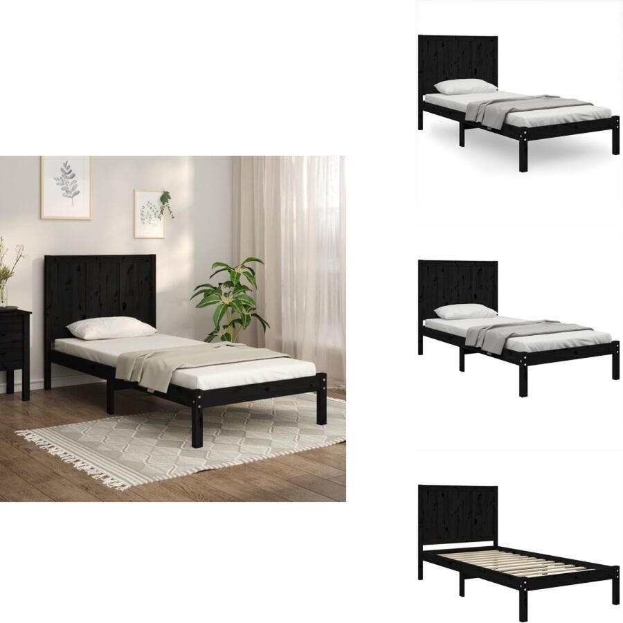 VidaXL Bedframe Massief grenenhout Zwart 195.5 x 80.5 x 31 cm 75 x 190 cm Montage vereist Bed