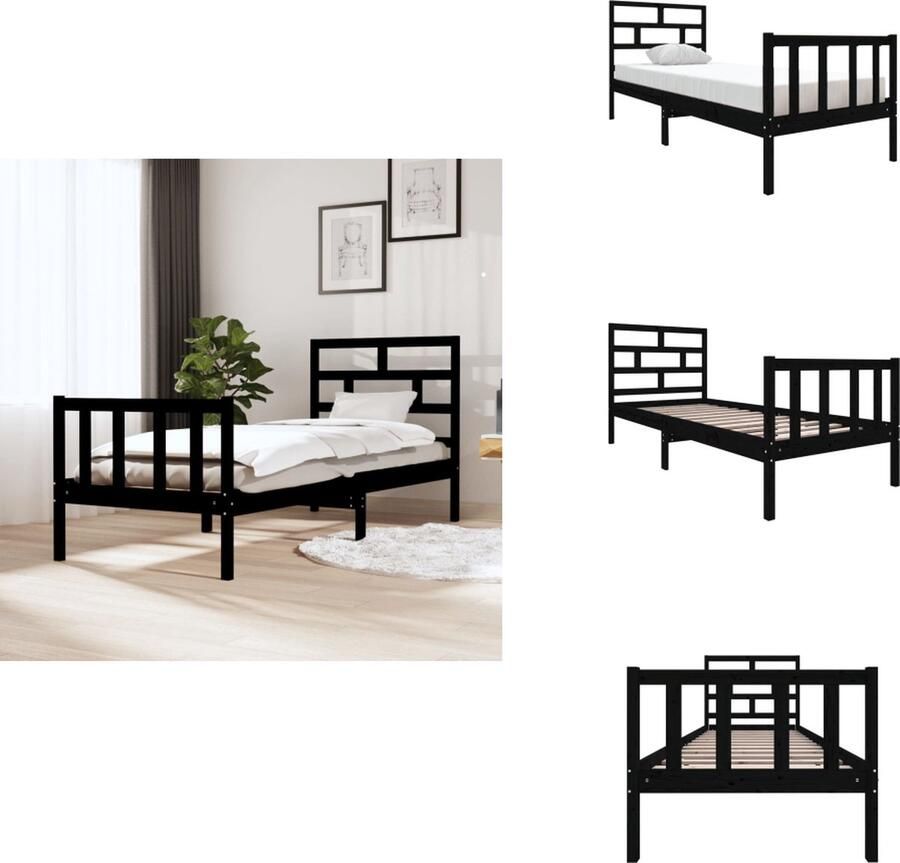 VidaXL bedframe Grenenhout Zwarte 195.5 x 80.5 x 100 cm 75 x 190 cm (2FT6) Matras niet inbegrepen Bed