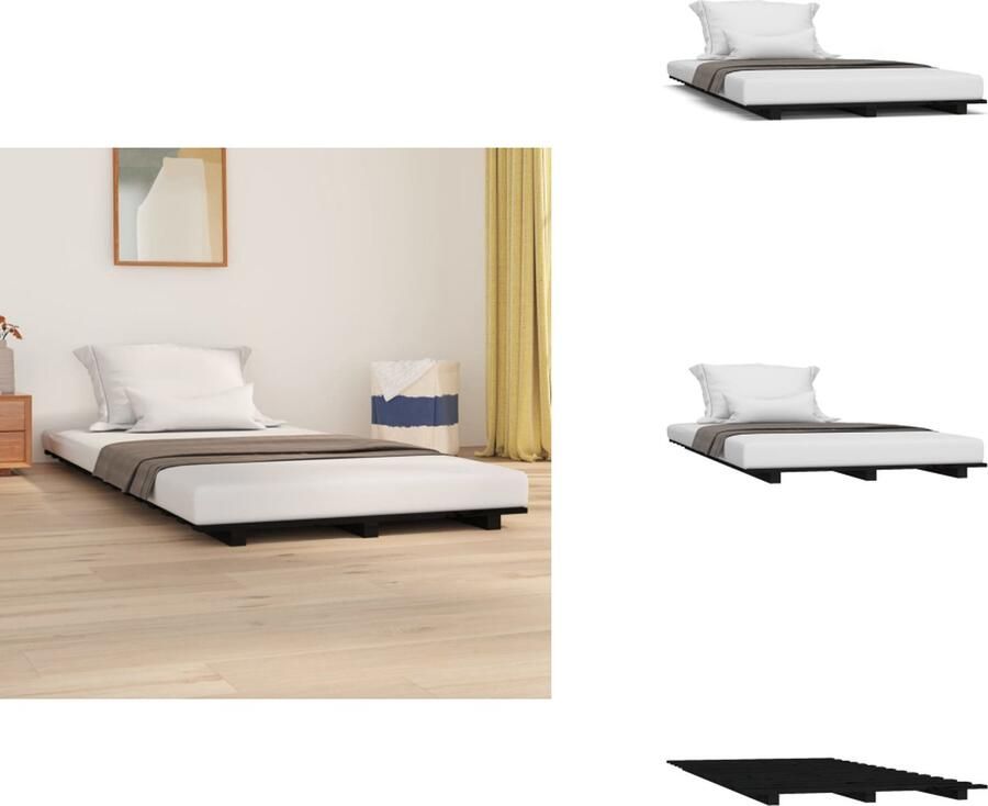 VidaXL Bedframe Bedframes Bed Bedbodem Bedframe massief grenenhout zwart 90x200 cm