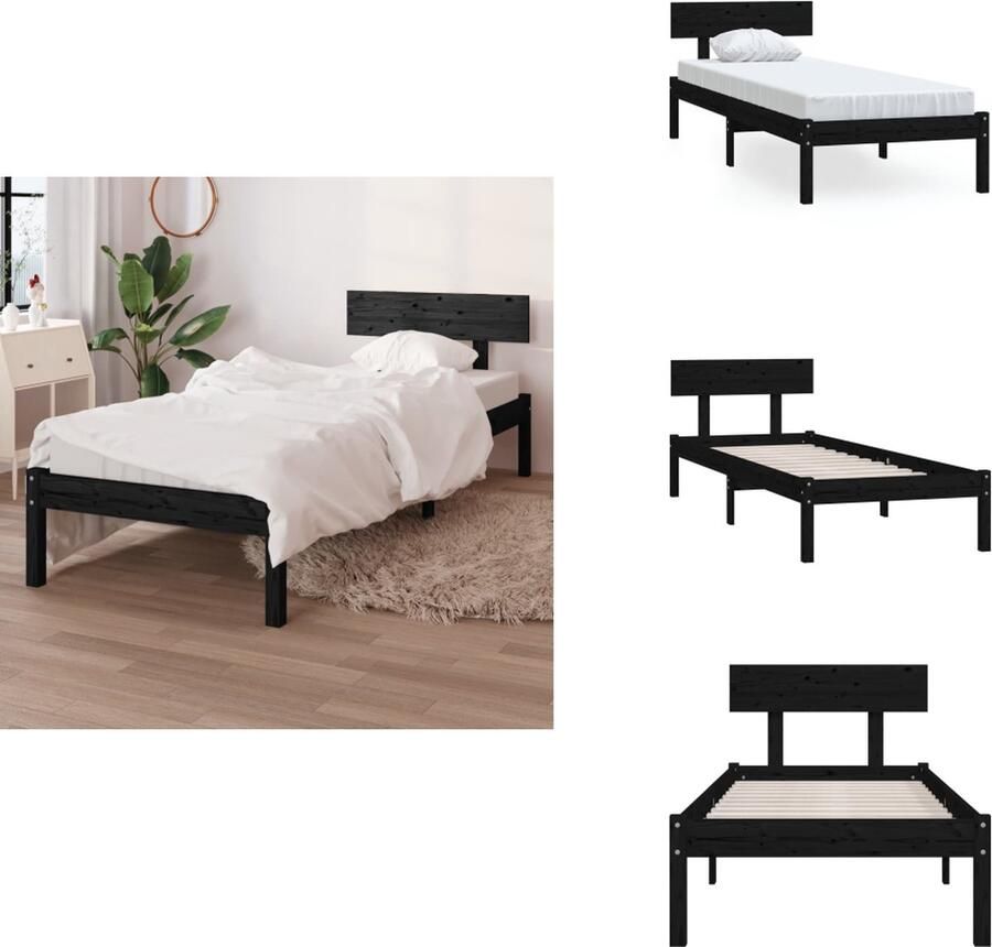 VidaXL Bedframe Bedframes Bed Bedbodem Bedframe massief grenenhout zwart 90x200 cm