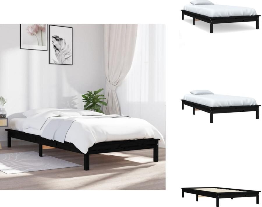 VidaXL Bedframe Grenenhout Zwart 205.5 x 93.5 x 69.5 cm Stevige lattenbodem Comfortabel hoofdeinde Geschikt voor 90 x 200 cm matras Montage vereist Bed - Foto 4