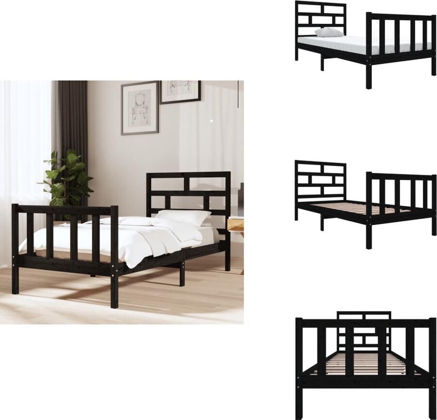 VidaXL Bedframe Grenenhout Modern Slaapkamermeubels 205.5 x 95.5 x 69.5 cm (L x B x H) Zwart Bed
