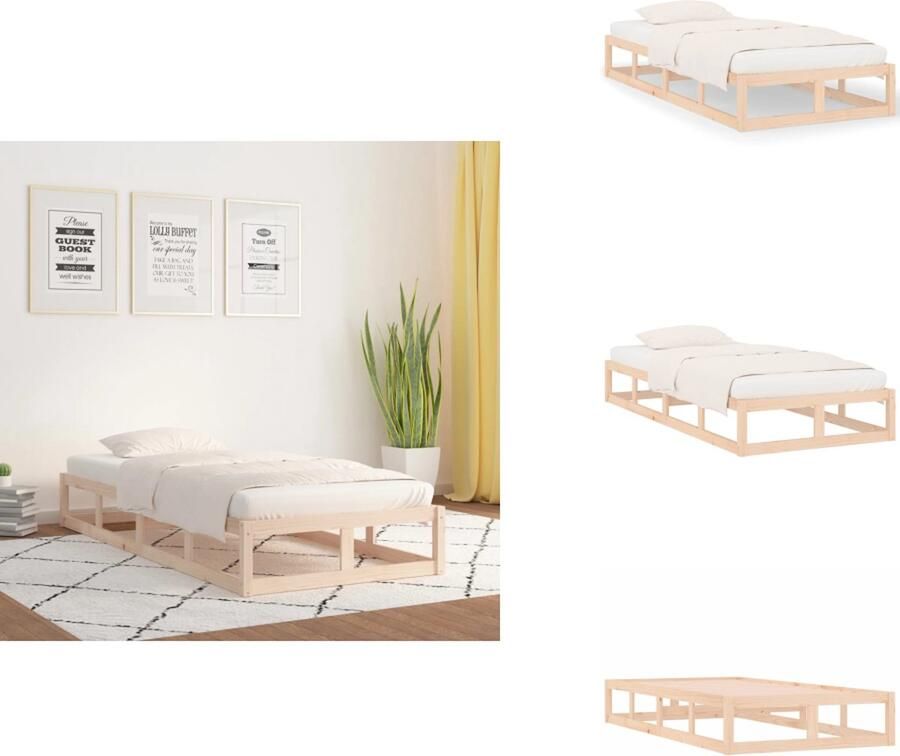 VidaXL Houten Bedframe Eenpersoons Massief Grenenhout 205.5x105.5x28 cm Bed