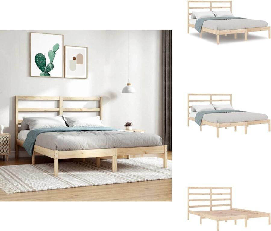 The Living Store Houten Bedframe 195.5 x 141 x 100 cm Massief Grenenhout Inclusief Hoofdeind Houten Bed Frame Massief Hout Bed Grenenhout Bed Tweepersoons Bed King Size Bed
