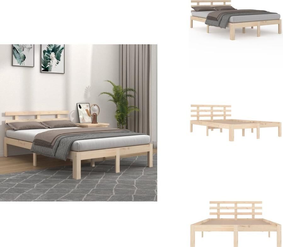 VidaXL Bedframe Bedframes Bed Bedbodem Bedframe massief hout 135x190 cm Double