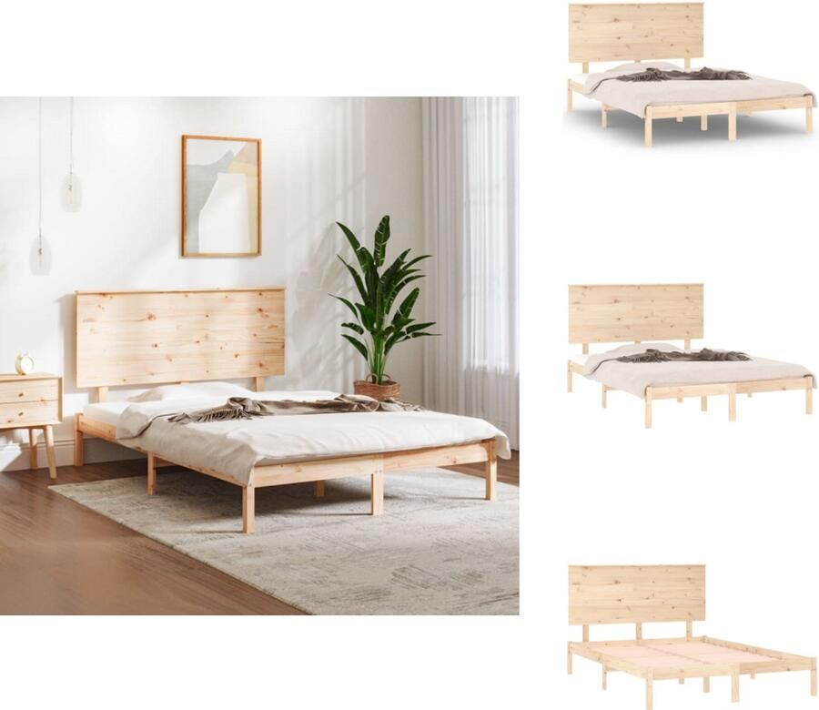 VidaXL Bedframe Bedframes Bed Bedbodem Bedframe massief hout 135x190 cm