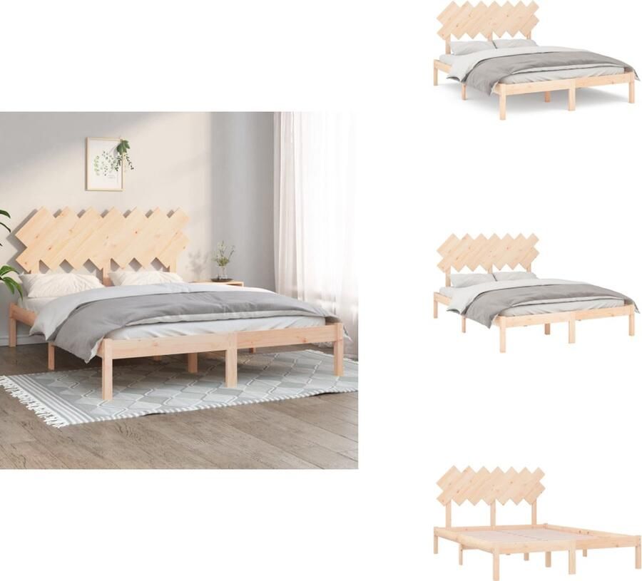 VidaXL Bedframe Houten Grenenhout Massief 195.5 x 145.5 x 31 cm Comfortabel Hoofdeinde Geschikt voor Matras 140 x 190 cm Montagehandleiding inclusief Bed