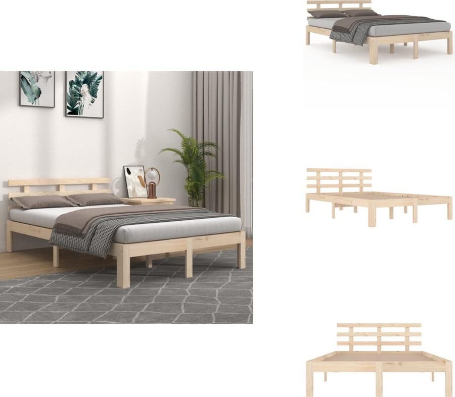 VidaXL Bedframe Massief Grenenhout 205.5 x 153.5 x 69.5 cm Onbehandeld Geschikt voor 150 x 200 cm Matras Montage vereist Bed - Foto 3