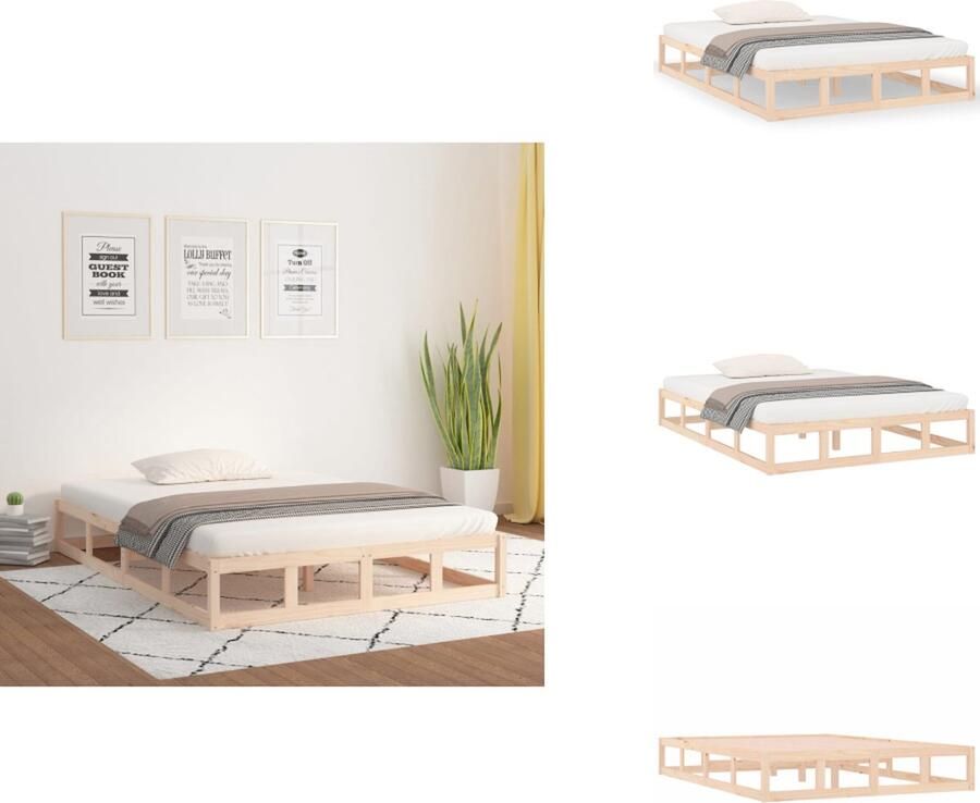 VidaXL Bedframe Bedframes Bed Bedbodem Bedframe massief hout 150x200 cm 5FT King Size