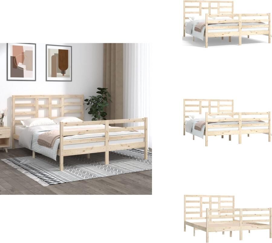 VidaXL Bedframe Massief Grenenhout 205.5 x 153.5 x 69.5 cm Onbehandeld Geschikt voor 150 x 200 cm Matras Montage vereist Bed - Foto 2