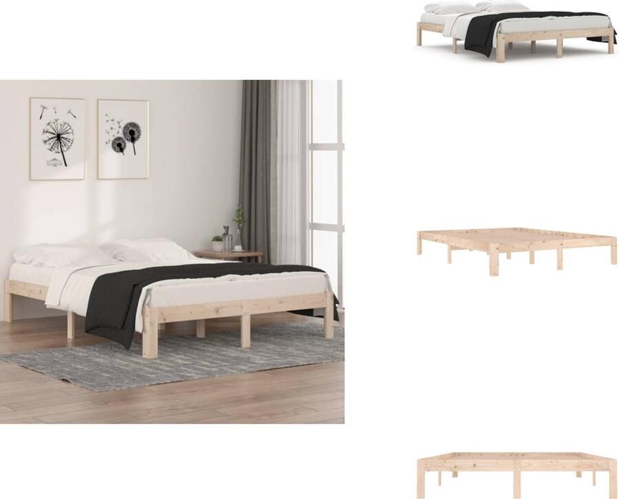 VidaXL Bedframe Massief Grenenhout 205.5 x 153.5 x 69.5 cm Onbehandeld Geschikt voor 150 x 200 cm Matras Montage vereist Bed - Foto 10