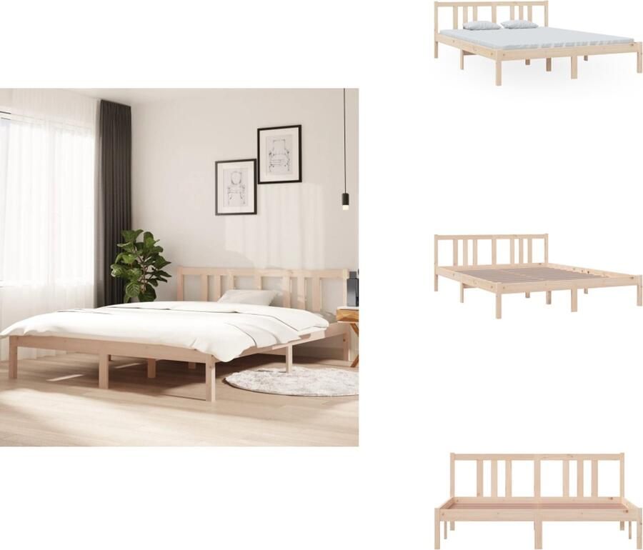 VidaXL Bedframe Bedframes Bed Bedbodem Bedframe massief hout 150x200 cm 5FT King Size