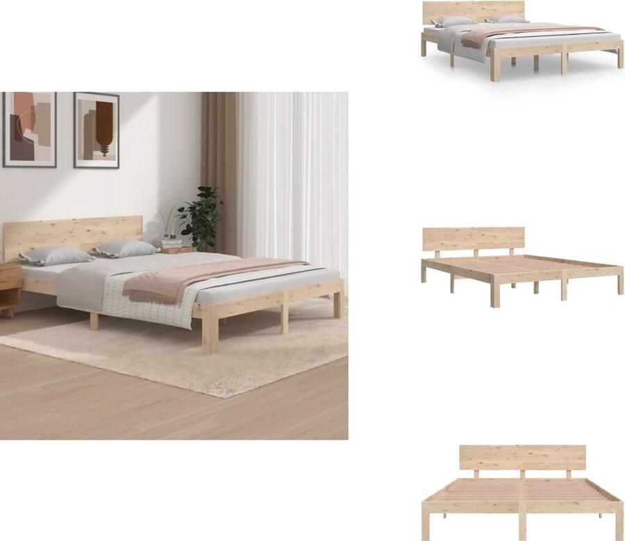 VidaXL Bedframe Massief Grenenhout 205.5 x 153.5 x 69.5 cm Onbehandeld Geschikt voor 150 x 200 cm Matras Montage vereist Bed - Foto 4