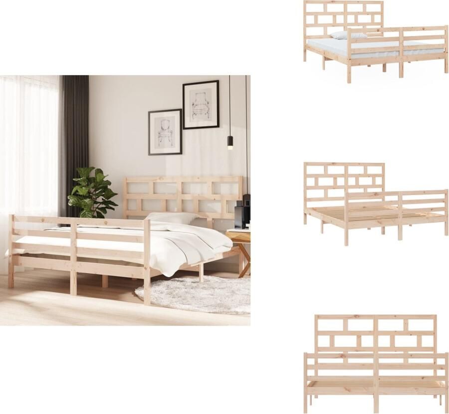 VidaXL Houten Bedframe King Size Grenenhout Inclusief Lattenbodem 205.5 x 156 x 100 cm Bed