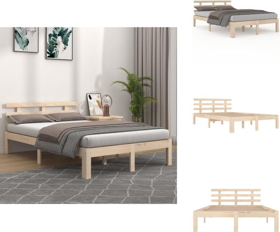 VidaXL Bedframe Massief Grenenhout 205.5 x 153.5 x 69.5 cm Onbehandeld Geschikt voor 150 x 200 cm Matras Montage vereist Bed - Foto 8