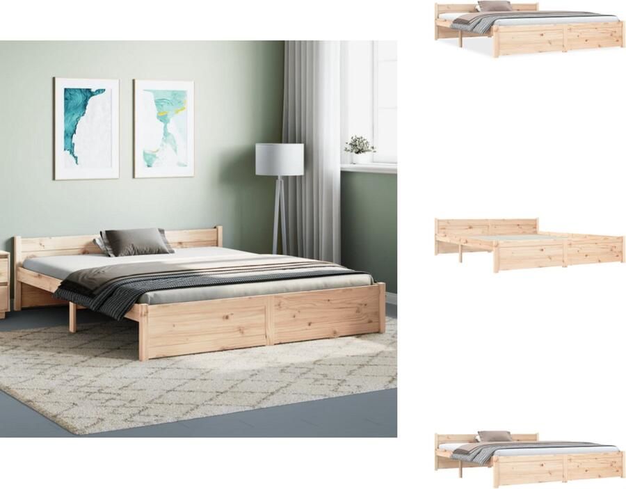 VidaXL Houten Bedframe King Size Massief Grenenhout 205.5 x 155.5 x 51 cm Bed
