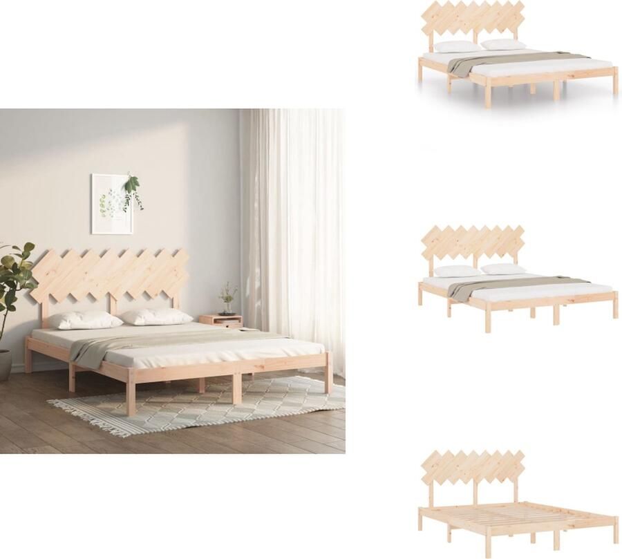 VidaXL Houten Bedframe Modern Bedroom Bedframe Afmeting- 205.5 x 165.5 x 31 cm Materiaal- Grenenhout Bed