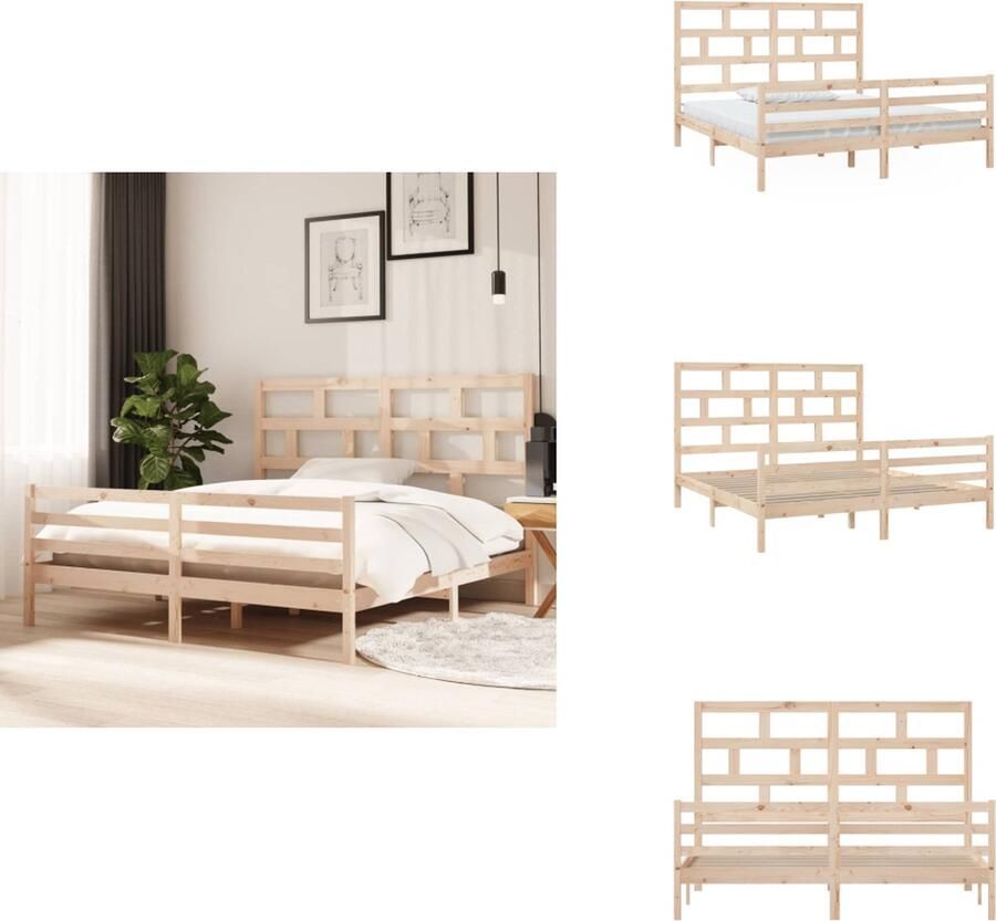 VidaXL Houten Bedframe 180 x 200 cm Massief Grenenhout Rustieke Uitstraling Bed