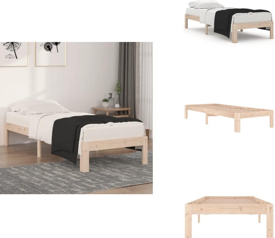 VidaXL Houten Bedframe eenpersoonsbed 193.5 x 78.5 x 30 cm massief grenenhout multiplex lattenbodem geschikt voor 75 x 190 cm matras montage vereist Bed