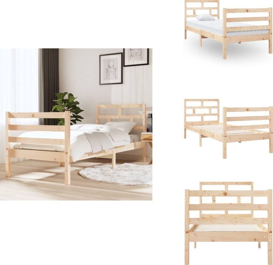 VidaXL Houten Bedframe Grenenhout Eenpersoons 195.5 x 81 x 104 cm Stabiel en Stijlvol Geschikt voor 75 x 190 cm Matras Montage vereist Inclusief Hoofdeind en Voeteneind Bed