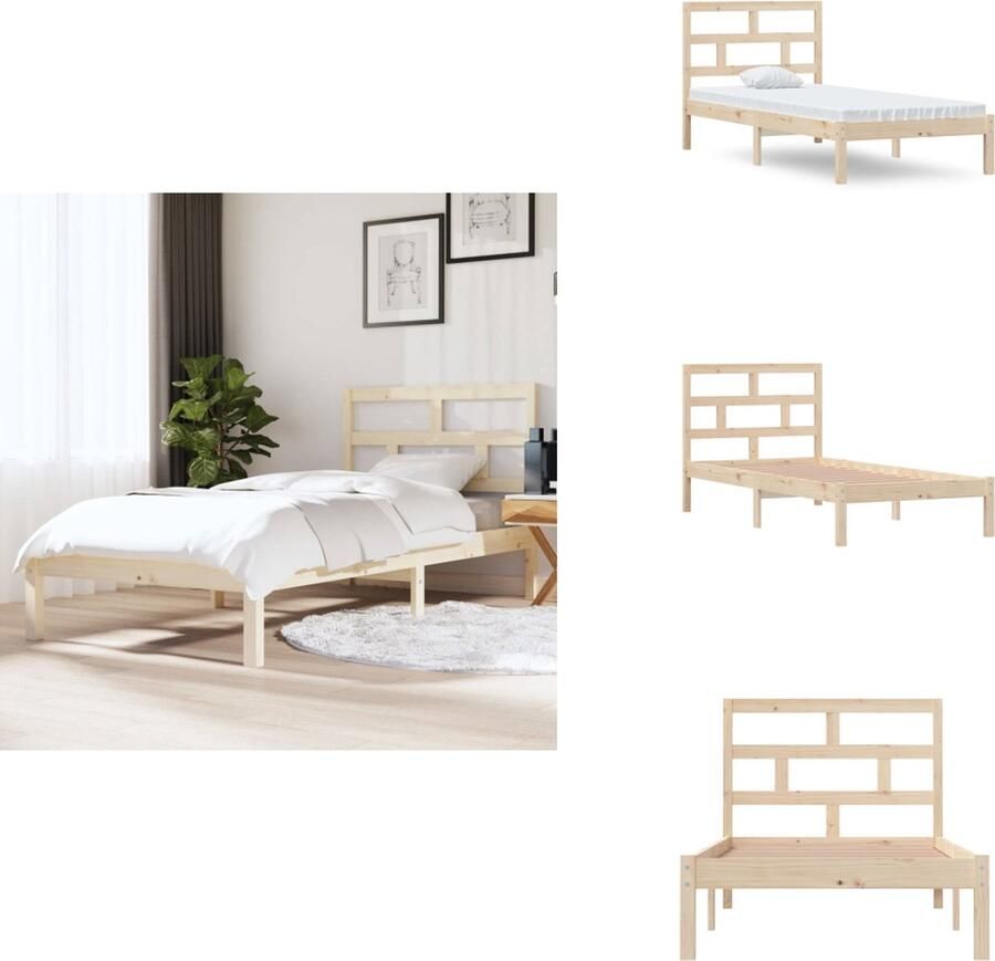 The Living Store Houten Bedframe 195.5 x 96 x 100 cm Massief Grenenhout Lattenbodem 90 x 190 cm Houten Bed Frame Enkel Bed Grenenhout Bed Frame Bruin Boxspring Bed