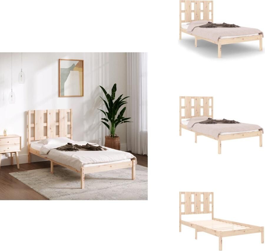 VidaXL Eenpersoonsbed Grenenhout 90x190cm Massief houten bedframe met lattenbodem Bed - Foto 2