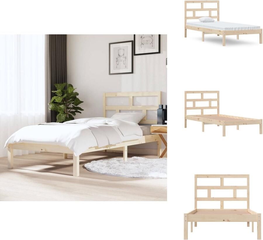 The Living Store Houten Bedframe 195.5 x 96 x 100 cm Massief Grenenhout Lattenbodem 90 x 190 cm Houten Bed Frame Enkel Bed Grenenhout Bed Frame Bruin Boxspring Bed - Foto 2