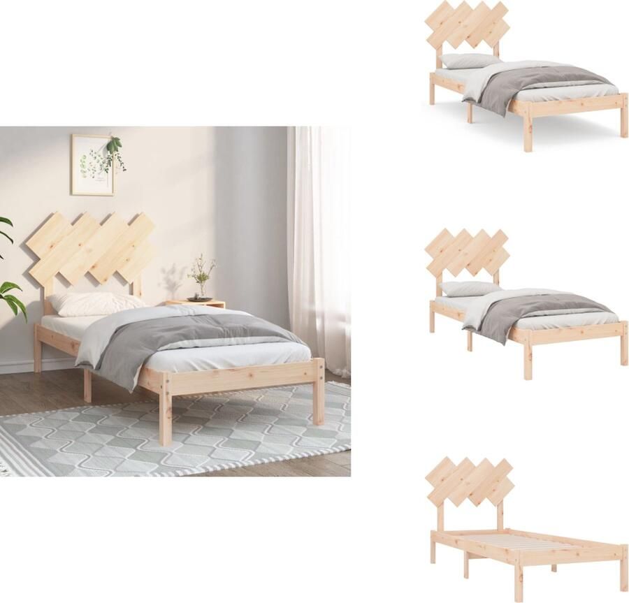 The Living Store Houten bedframe Massief grenenhout 195.5 x 95.5 x 31 cm Comfortabel hoofdeinde Houten Bedframe Massief Grenenhout Enkel Bed Bedframe 90x190 Tweepersoonsbed