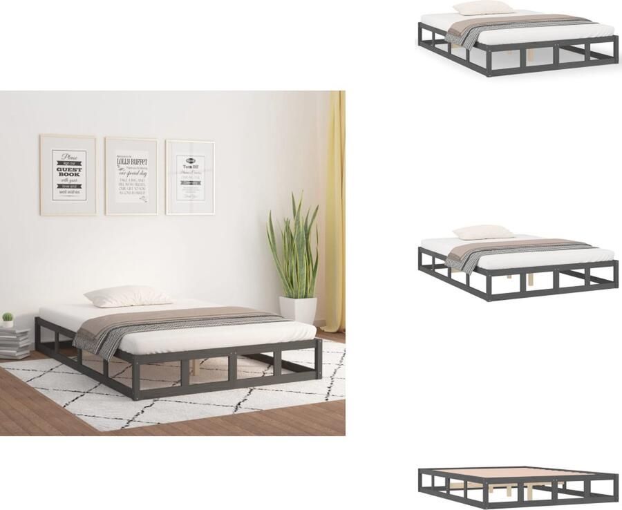 VidaXL Bedframe Grenenhout Grijs 205.5 x 125.5 x 28 cm Massief hout Stabiel en stevig Bed