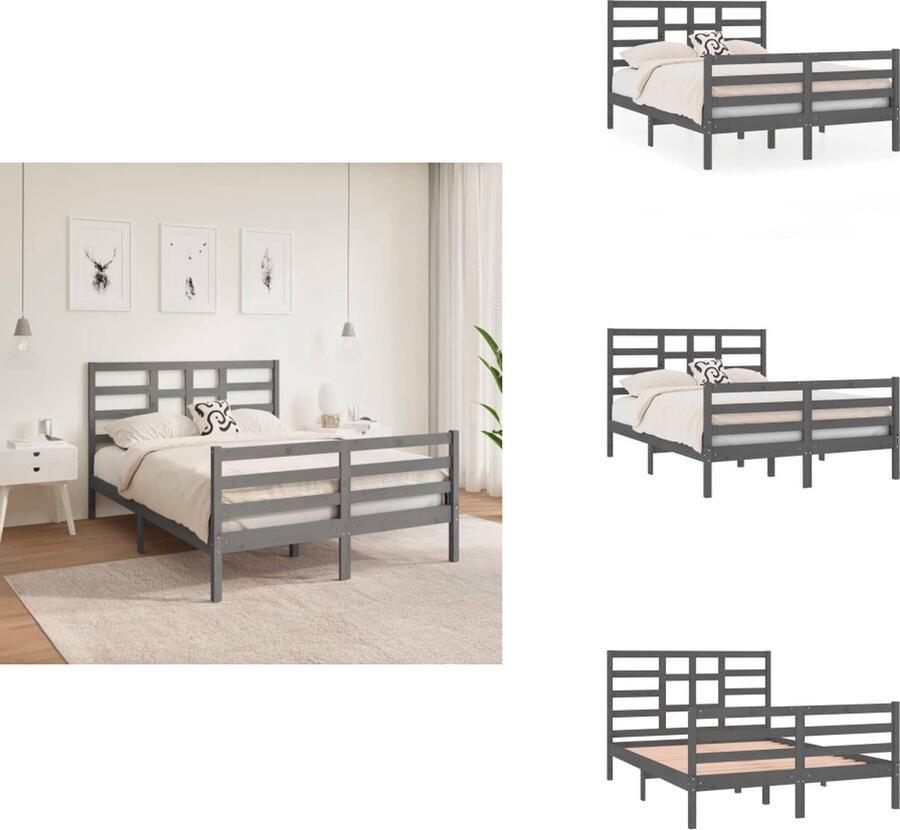 VidaXL Bedframe Massief Grenen Grijze Kleur 195.5 x 141 x 104 cm Geschikt voor Matras 135 x 190 cm Bed
